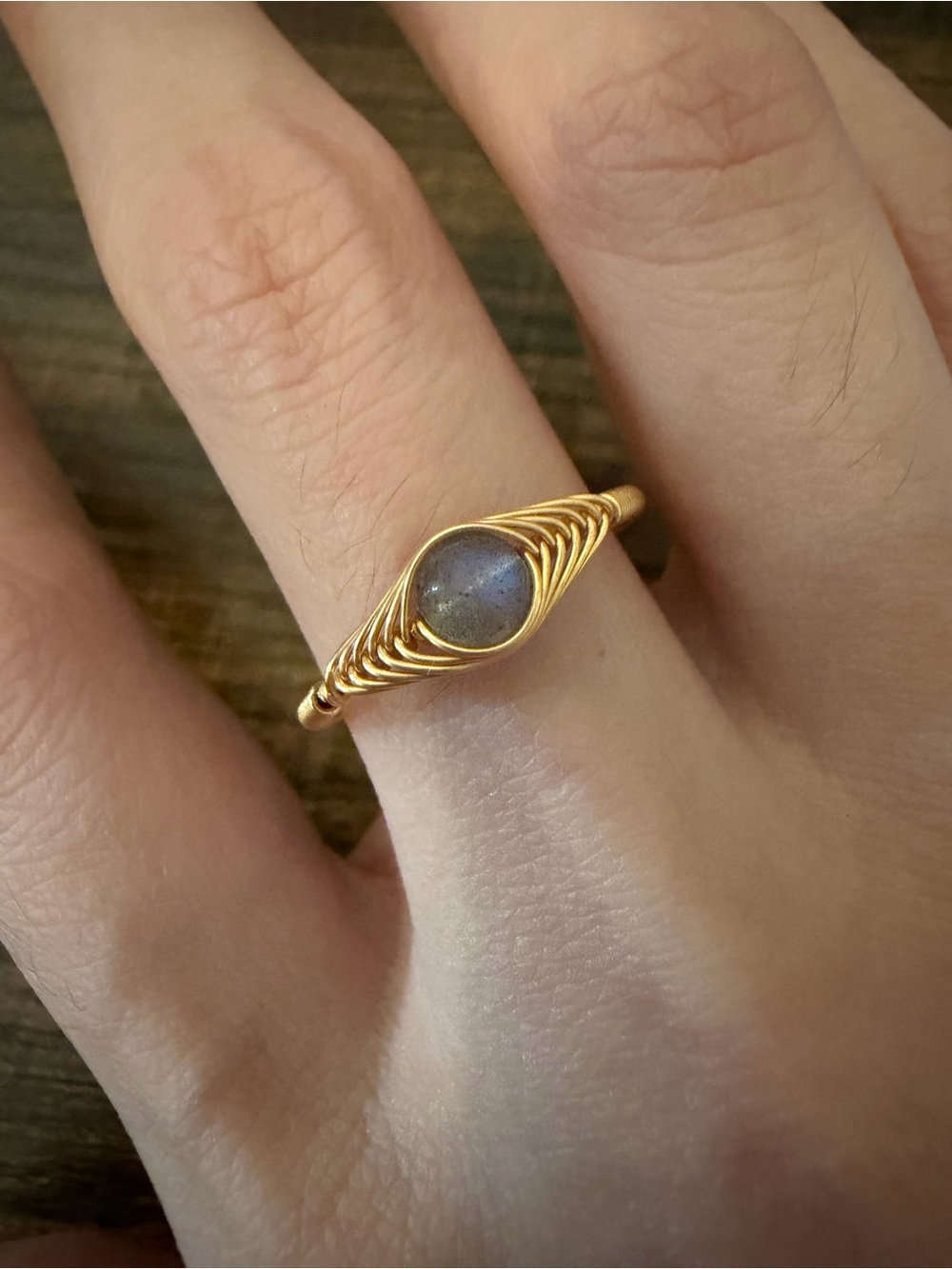 NEW 14kt evil eye gold filled natural laboradorite ring, wire wrapped adjustable